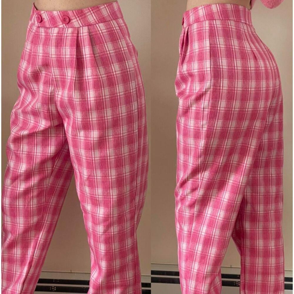 NASTY GAL (NWT) Vintage Pink and White Plaid Pleated Trouser Pants sz8